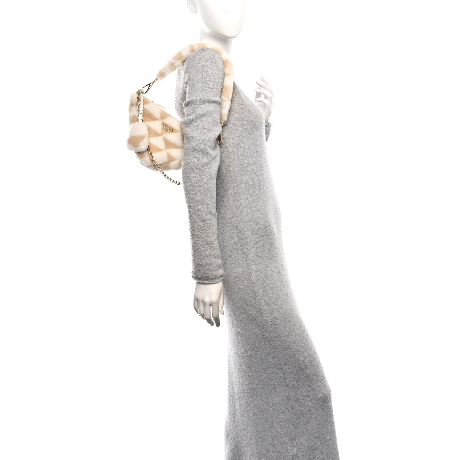 Prada Shearling Symbole Mini Triangle Bag Ecru White 2 of 9