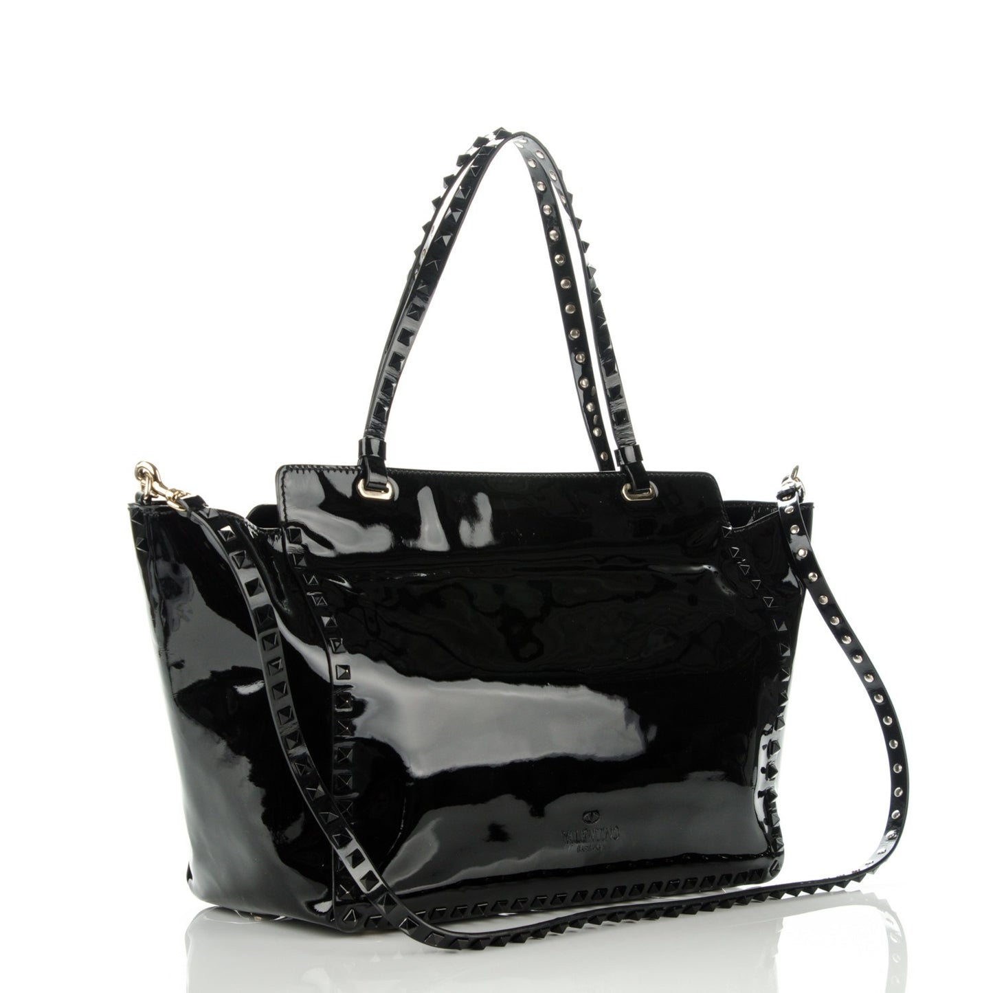 Patent Medium Rockstud Tote Black
