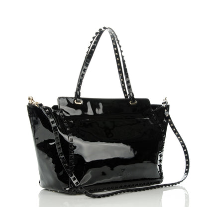 Valentino Garavani Patent Medium Rockstud Tote Black 3 of 7