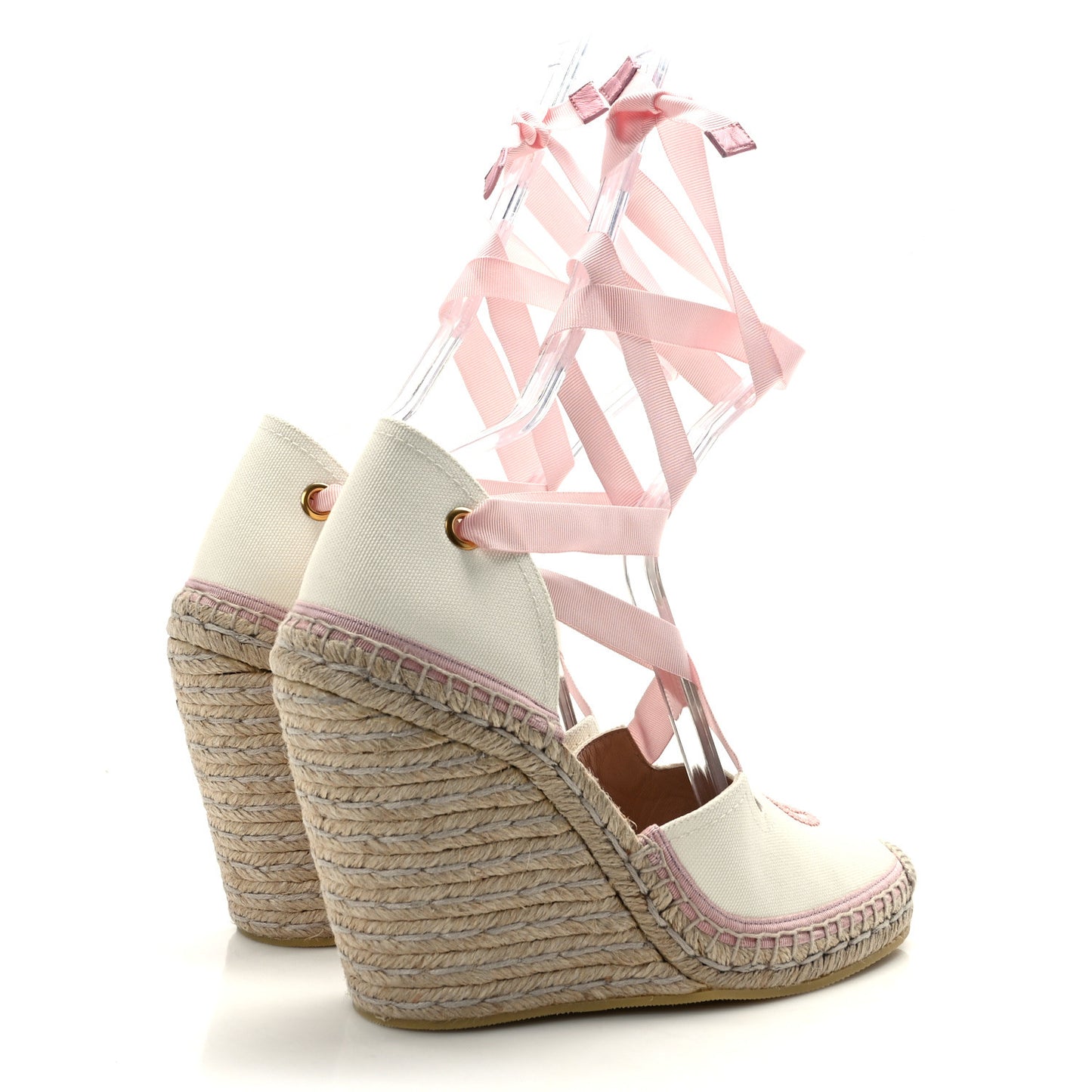 Canvas Grossgrain Embroidered Judit Ankle Wrap Platform 35/120mm Espadrille Wedges 40 White Shell