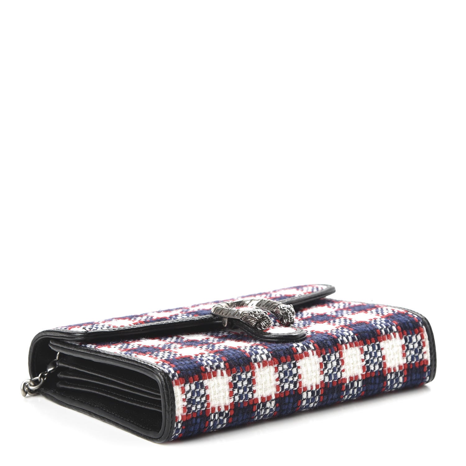Gucci Vintage Tweed Check Mini Dionysus Chain Wallet White Hibiscus Red Marine 4 of 10