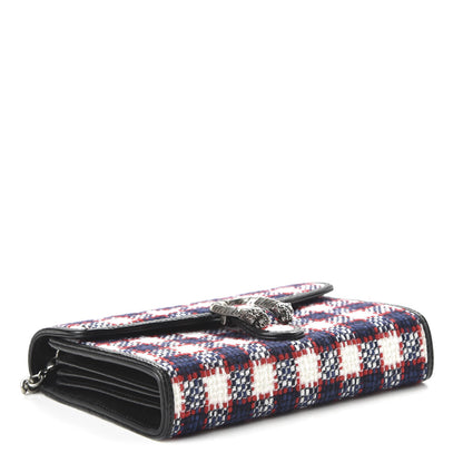 Gucci Vintage Tweed Check Mini Dionysus Chain Wallet White Hibiscus Red Marine 4 of 10