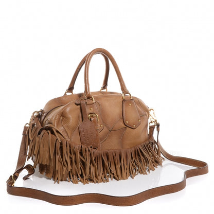 Prada Cervo Patchwork Fringe Dome Satchel Naturale 4 of 11