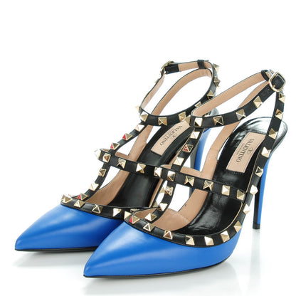 Valentino Garavani Nappa Rockstud Ankle Strap Pumps 38.5 Light Sapphire Black 3 of 6