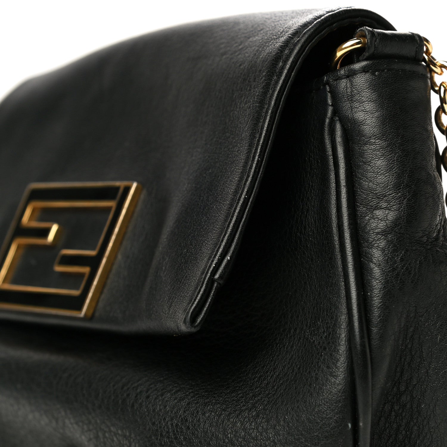 Fendi Vitello Flamingo Enamel Fendista Pouchette Crossbody Black 20 of 22