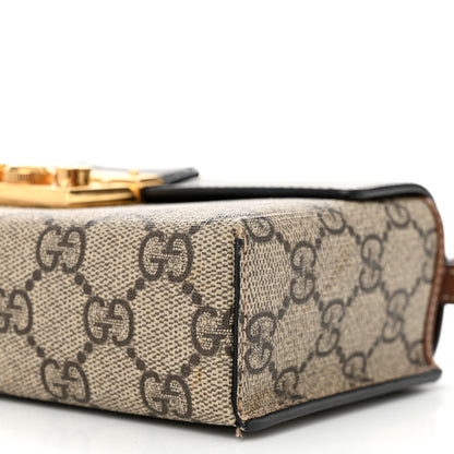 Gucci GG Supreme Monogram Calfskin Mini Padlock Top Handle Shoulder Bag Beige Black Cuir 10 of 14