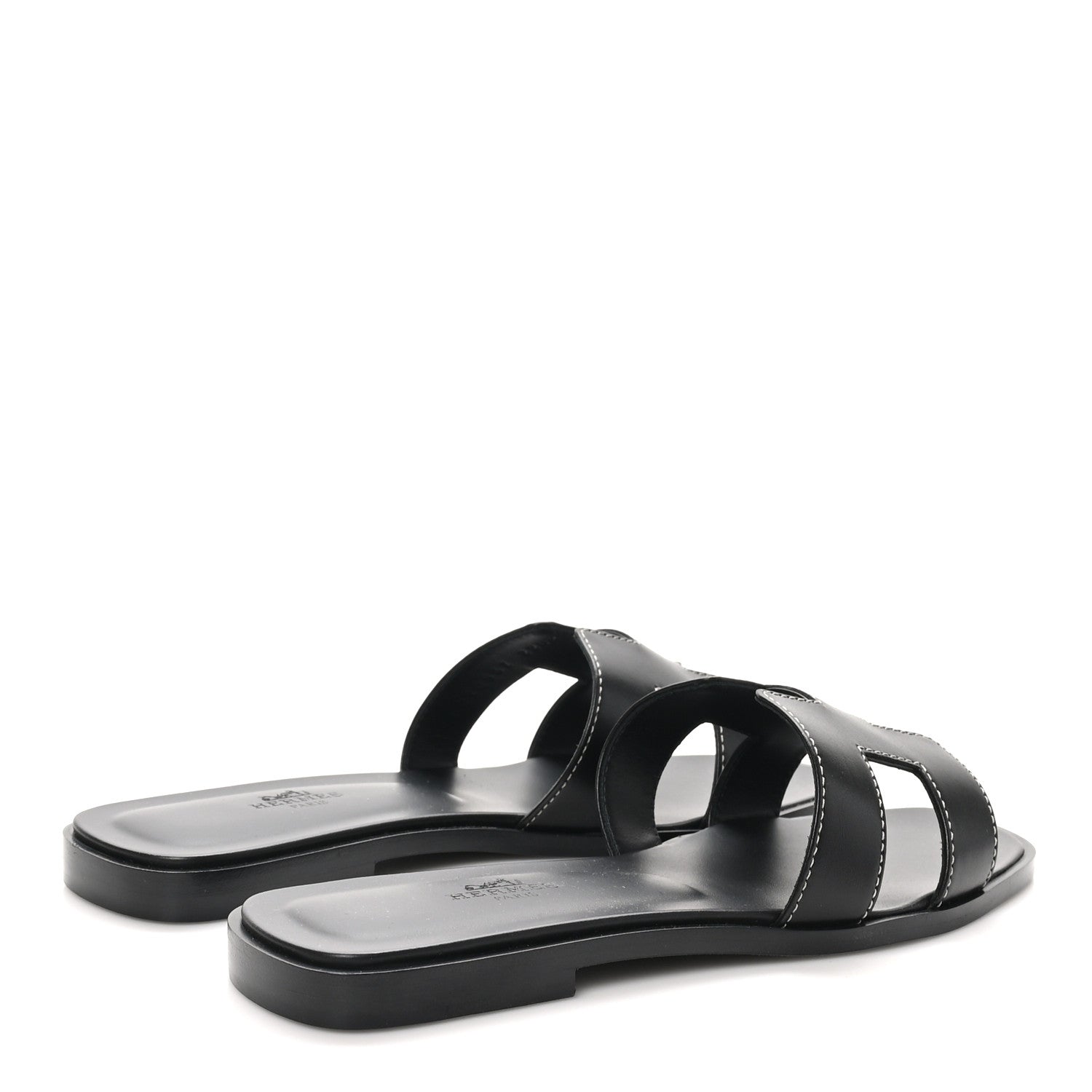 Hermes Box Calfskin Oran Sandals 37 Black 5 of 10