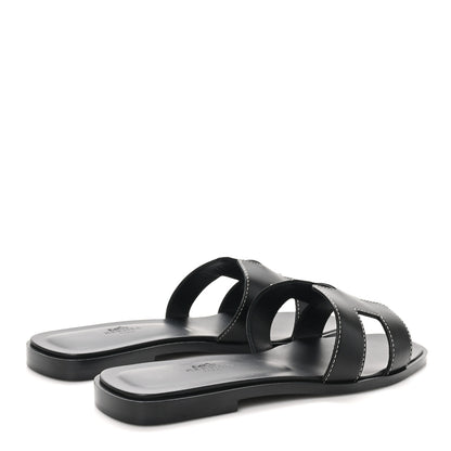 Hermes Box Calfskin Oran Sandals 37 Black 5 of 10