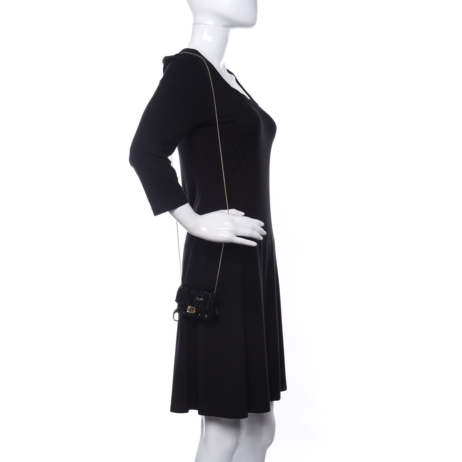 Fendi Sequin Paillettes Shiny Nappa Sex and the City Nano Baguette Belt Charm Black 2 of 9