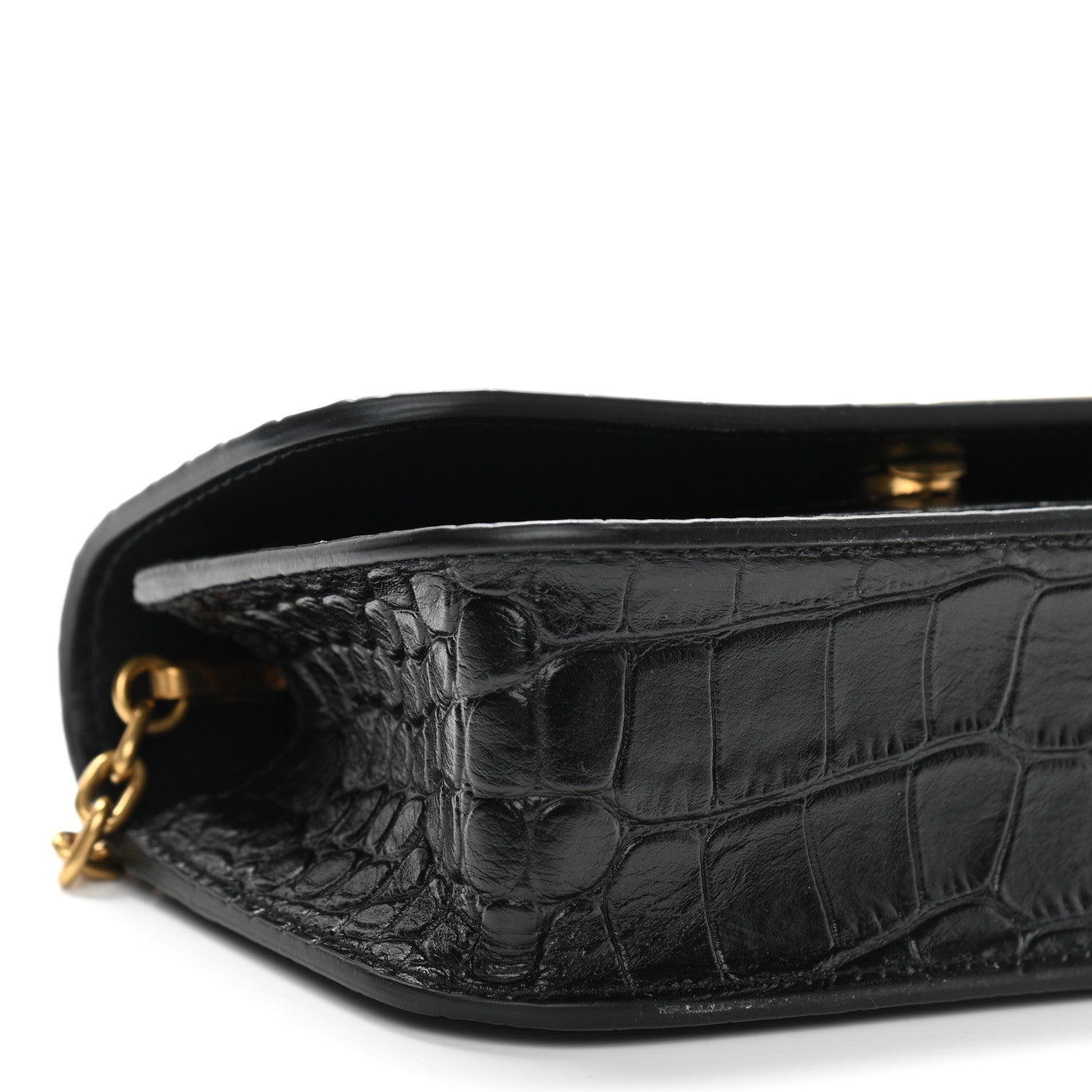 Balenciaga Extra Supple Calfskin Crocodile Embossed Gossip Wallet On Chain Black 9 of 10