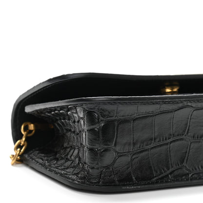 Balenciaga Extra Supple Calfskin Crocodile Embossed Gossip Wallet On Chain Black 9 of 10