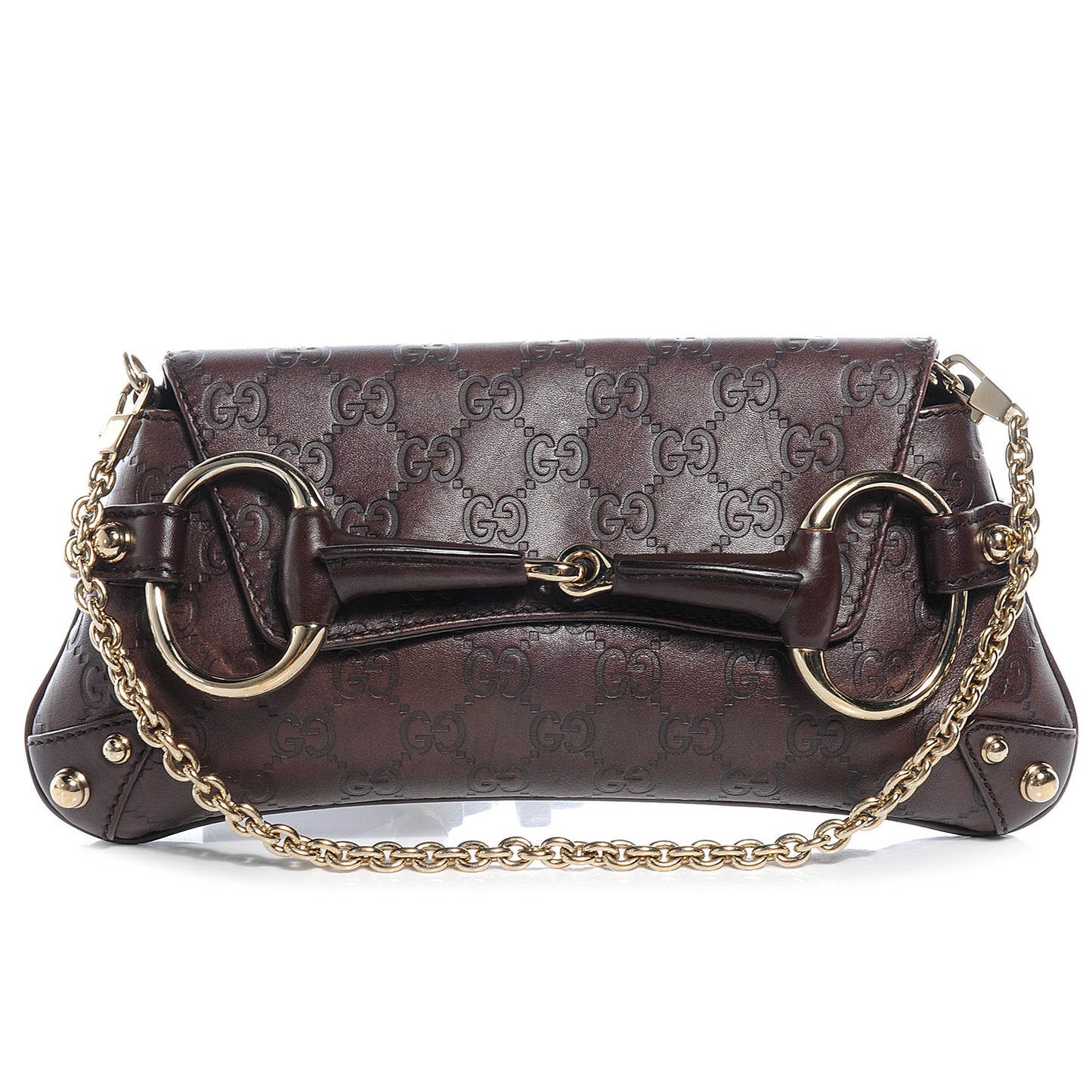 Guccissima Small Horsebit Chain Clutch Chocolate