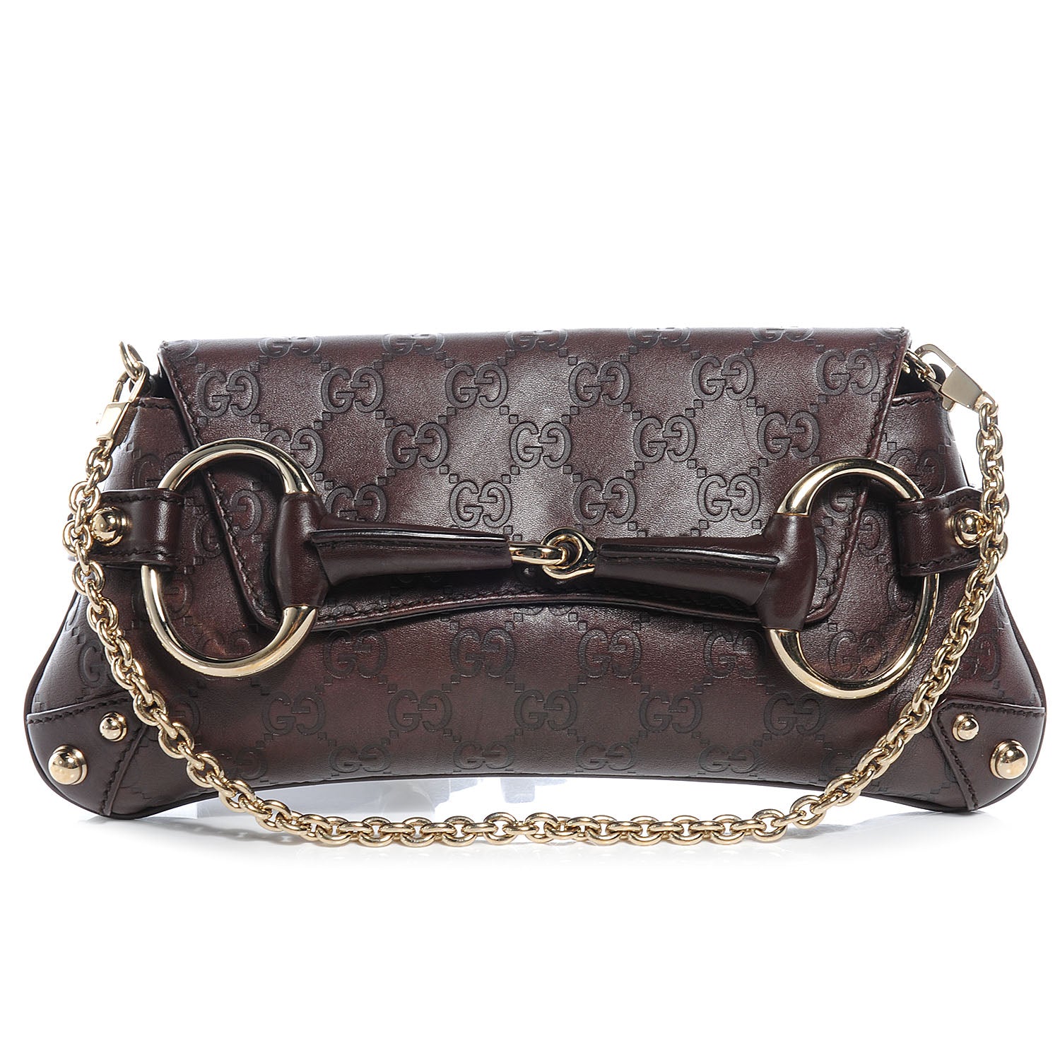 Gucci Guccissima Small Horsebit Chain Clutch Chocolate 1 of 7