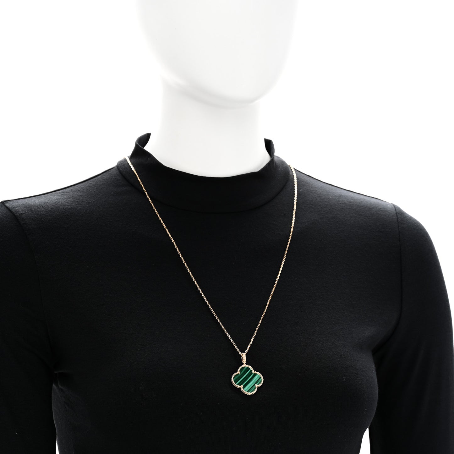 18K Yellow Gold Malachite Magic Alhambra Pendant Necklace