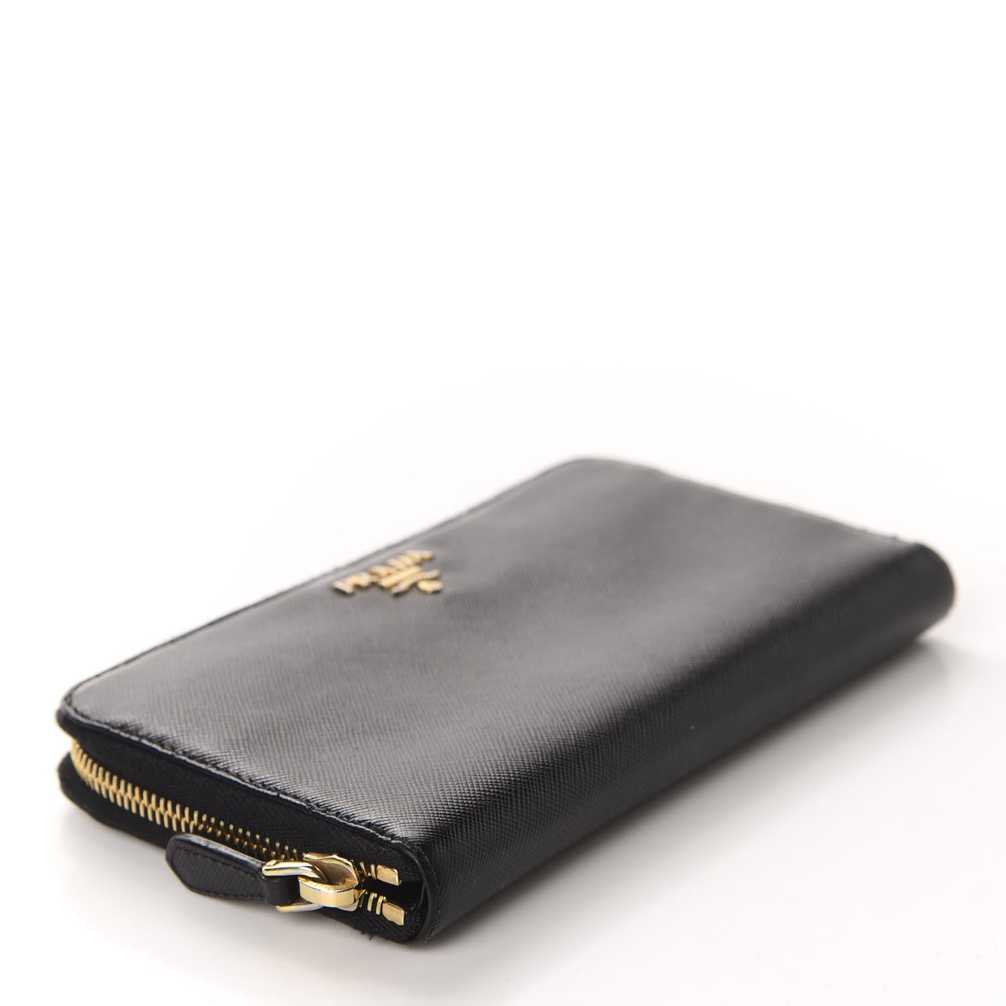 Saffiano Metal Zip Around Wallet Black