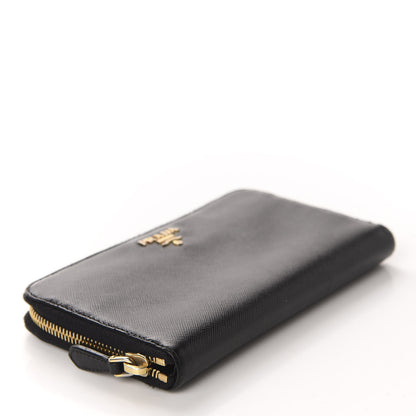 Prada Saffiano Metal Zip Around Wallet Black 4 of 13