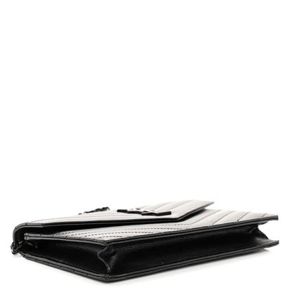 Saint Laurent Grain De Poudre Matelasse Chevron Monogram Monochrome Envelope Chain Wallet Black 4 of 10