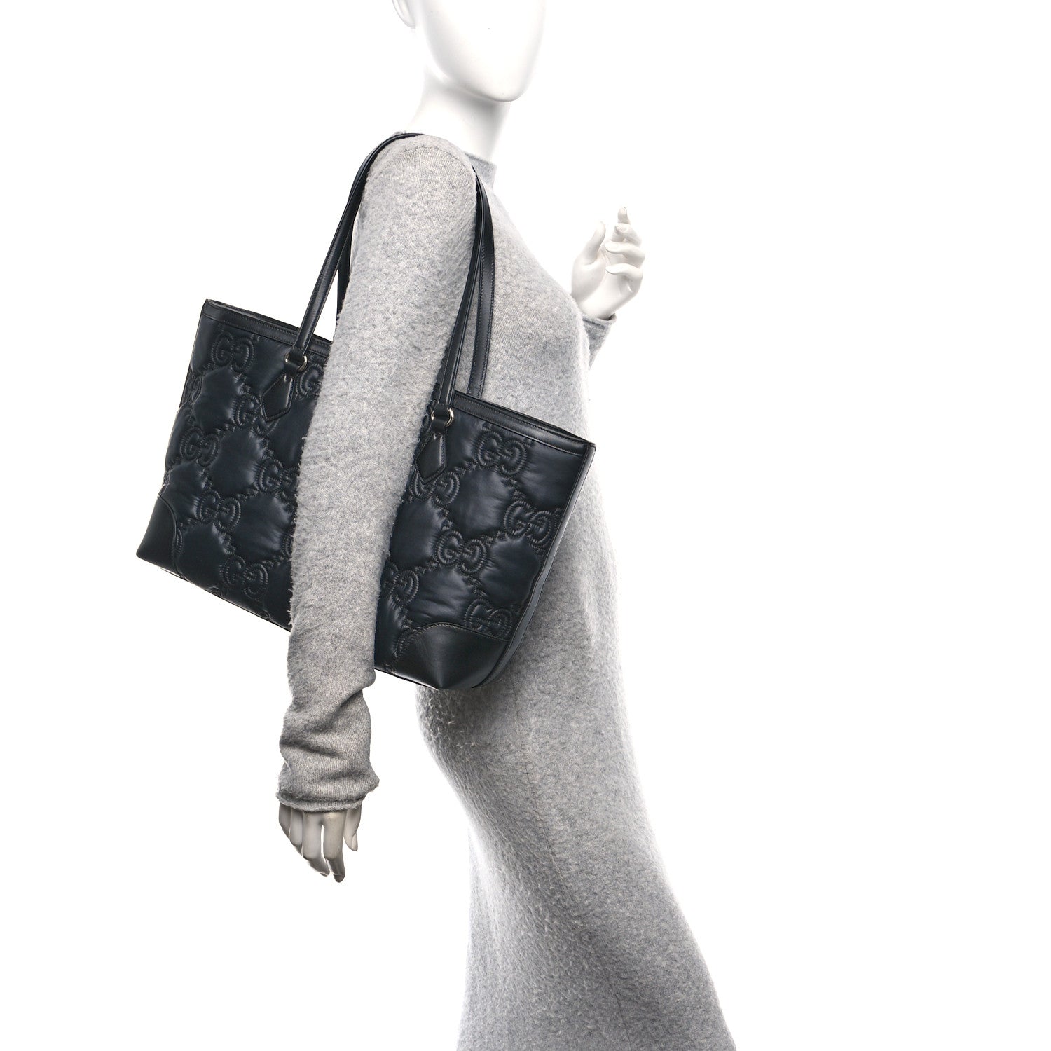 Gucci Nylon Calfskin Enamel GG Matelasse Medium Ophidia Shopping Tote Black 2 of 10