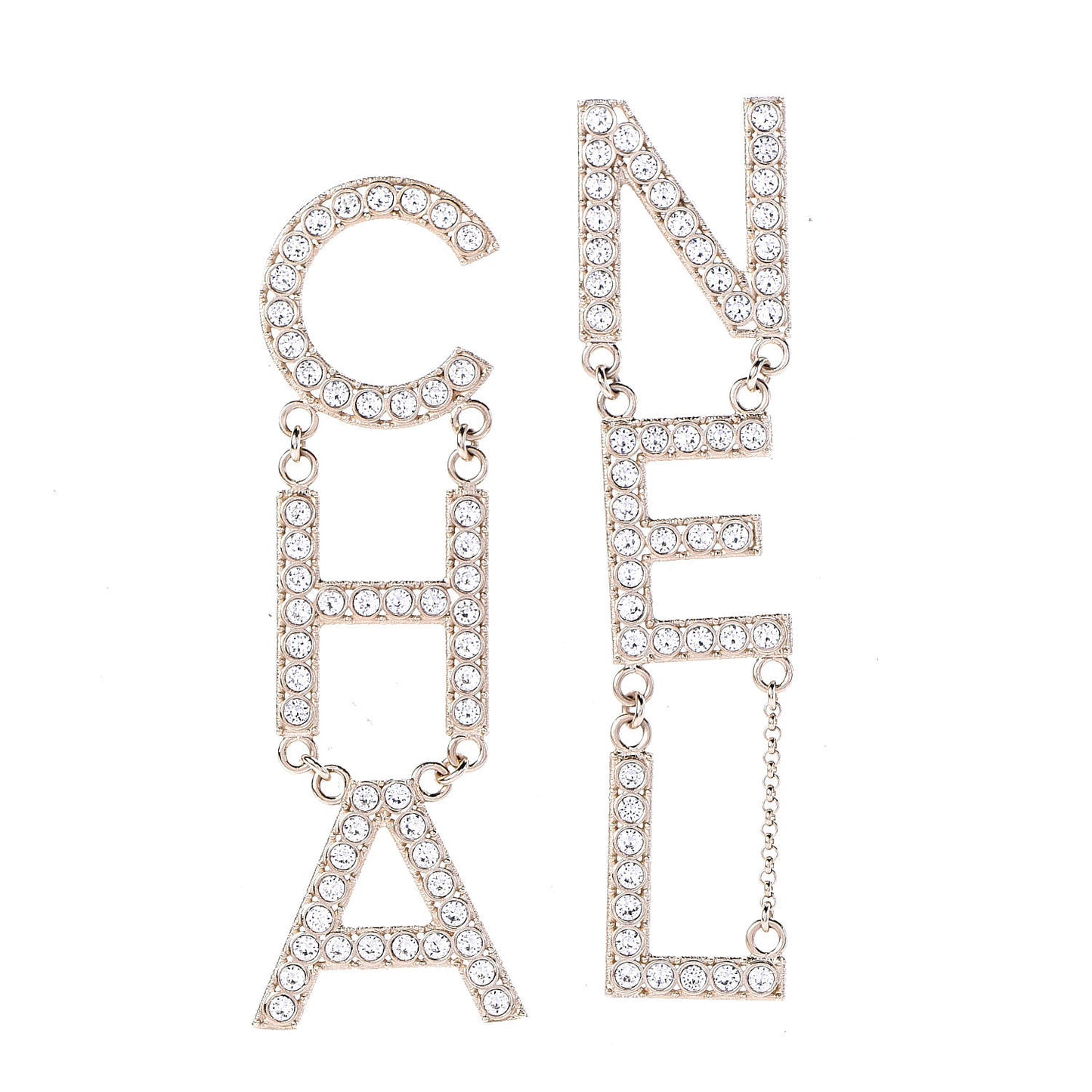 Crystal Cha-Nel Logo Drop Earrings Gold