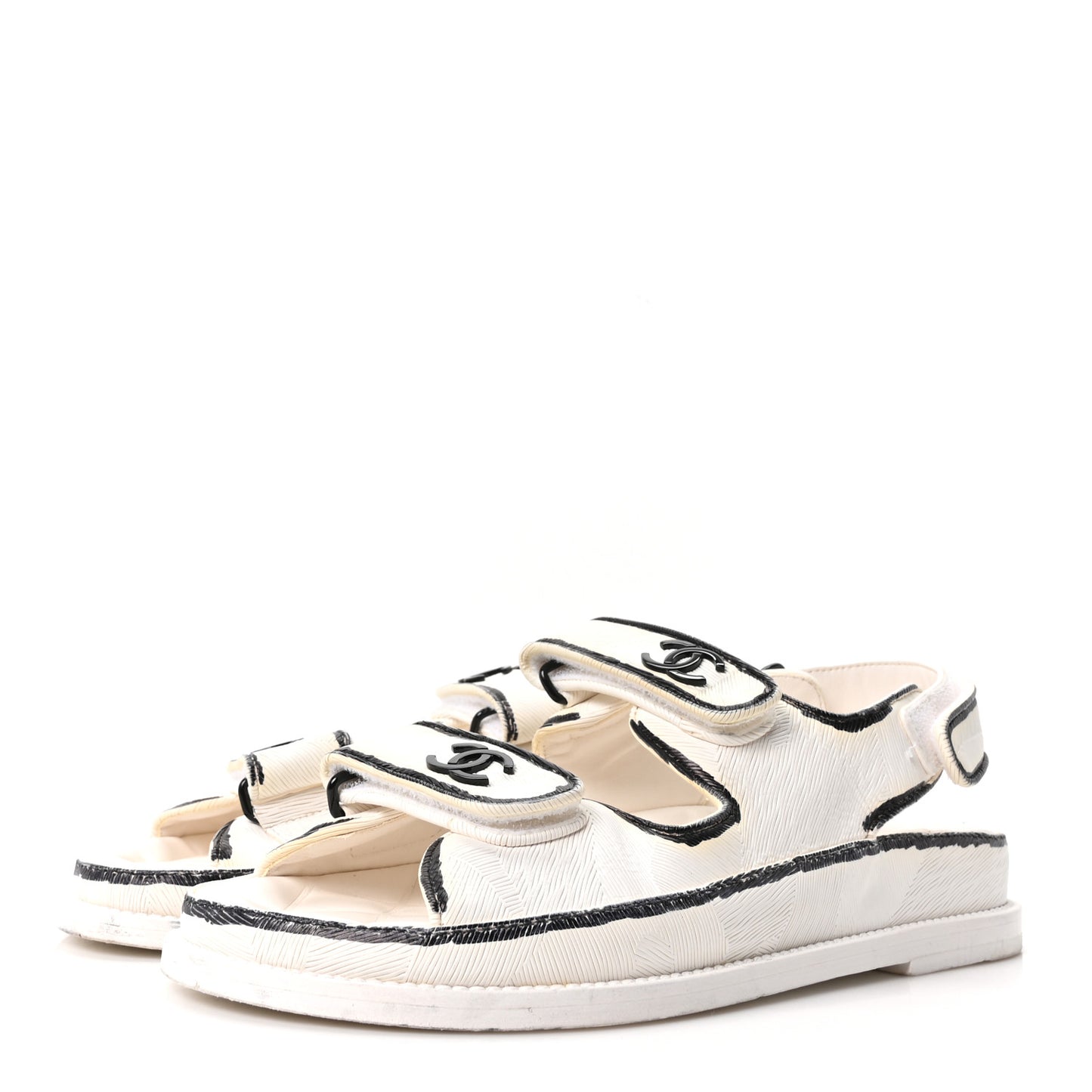 Calfskin Printed Velcro Dad Sandals 37 White Black