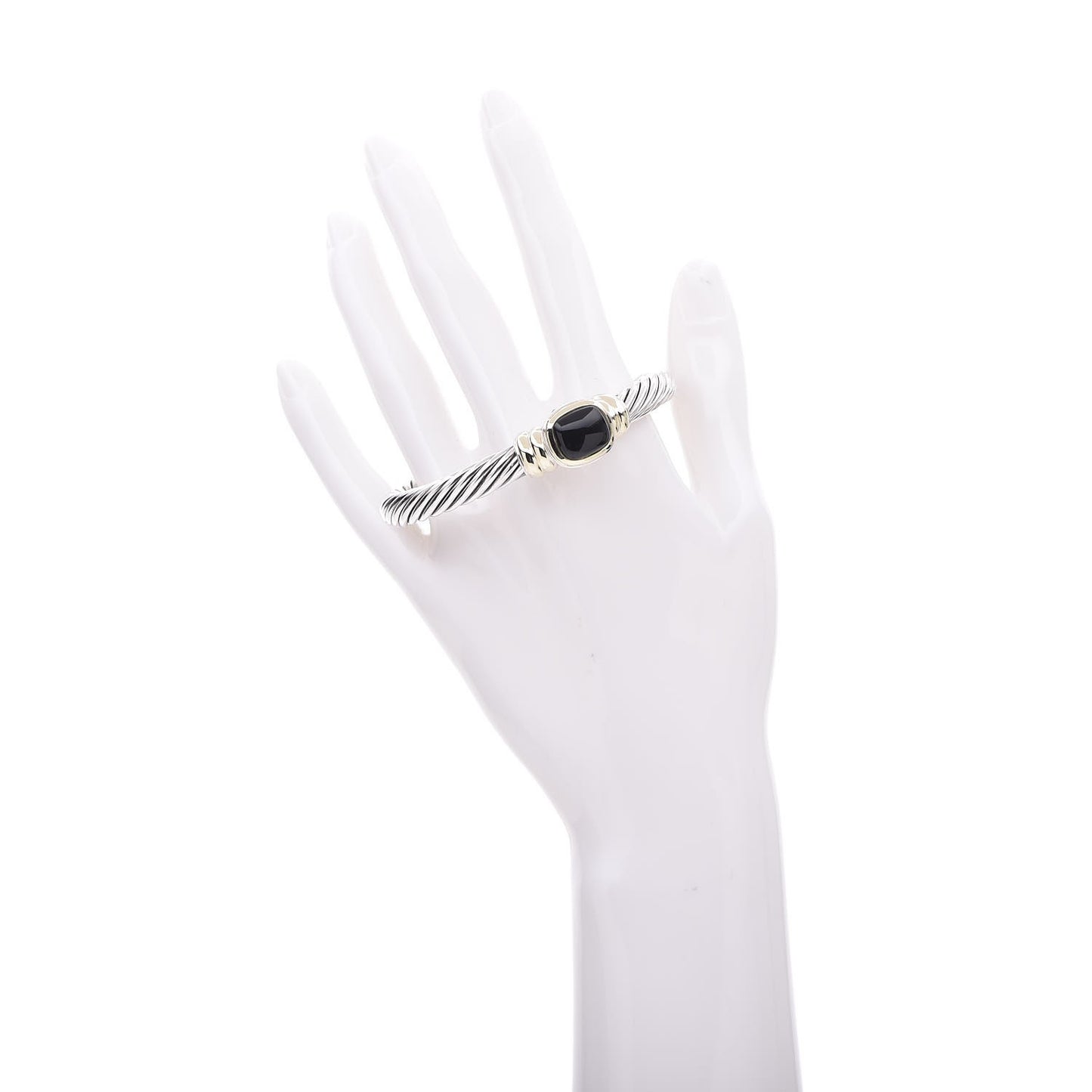 Sterling Silver 18K Yellow Gold Onyx 7mm Noblesse Cable Bracelet