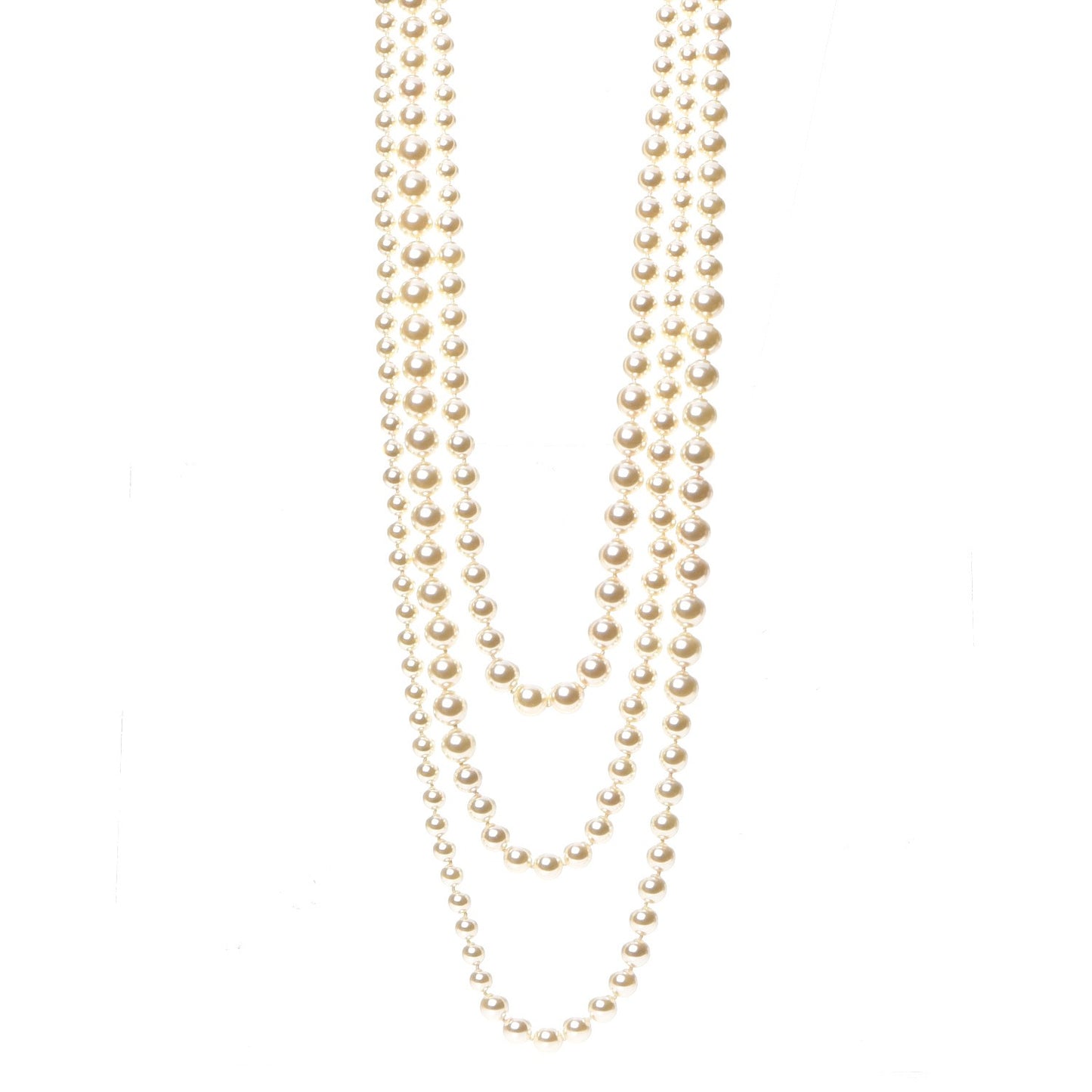 Graduated Pearl CC Long Necklace Light Gold