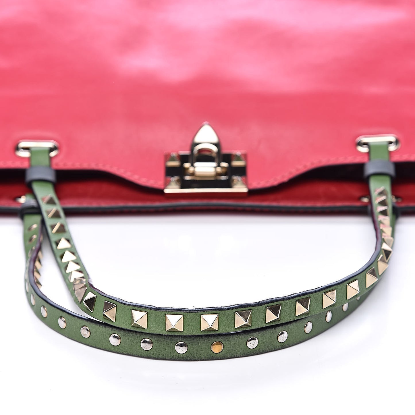 Vitello Colorblock Medium Rockstud Tote Deep Rose Clover Grey Scarlet