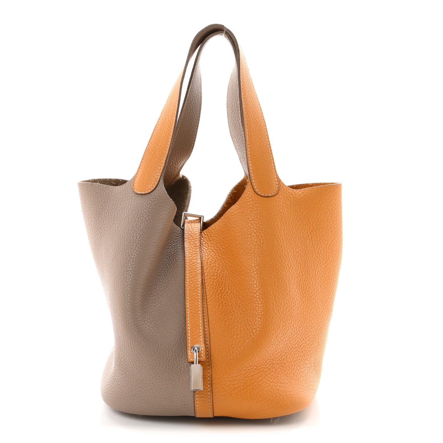 Hermes Taurillon Clemence Casaque Picotin Lock 22 MM Moutarde Gris