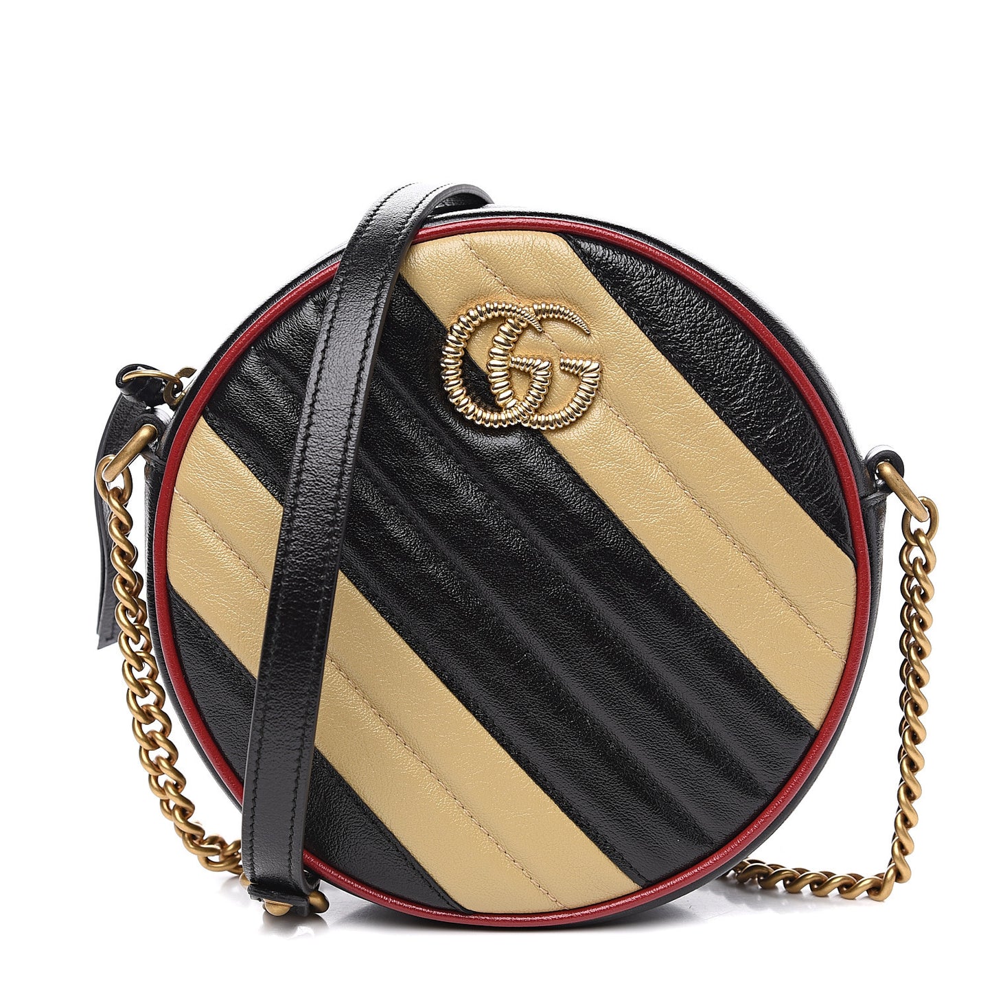 Azalea Calfskin Matelasse Diagonal Patchwork Mini Torchon GG Marmont Round Shoulder Bag Black Beige Romantic Cerise