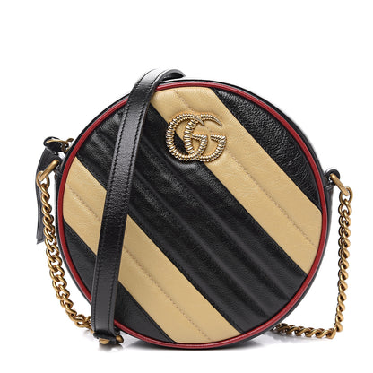 Gucci Azalea Calfskin Matelasse Diagonal Patchwork Mini Torchon GG Marmont Round Shoulder Bag Black Beige Romantic Cerise 1 of 10