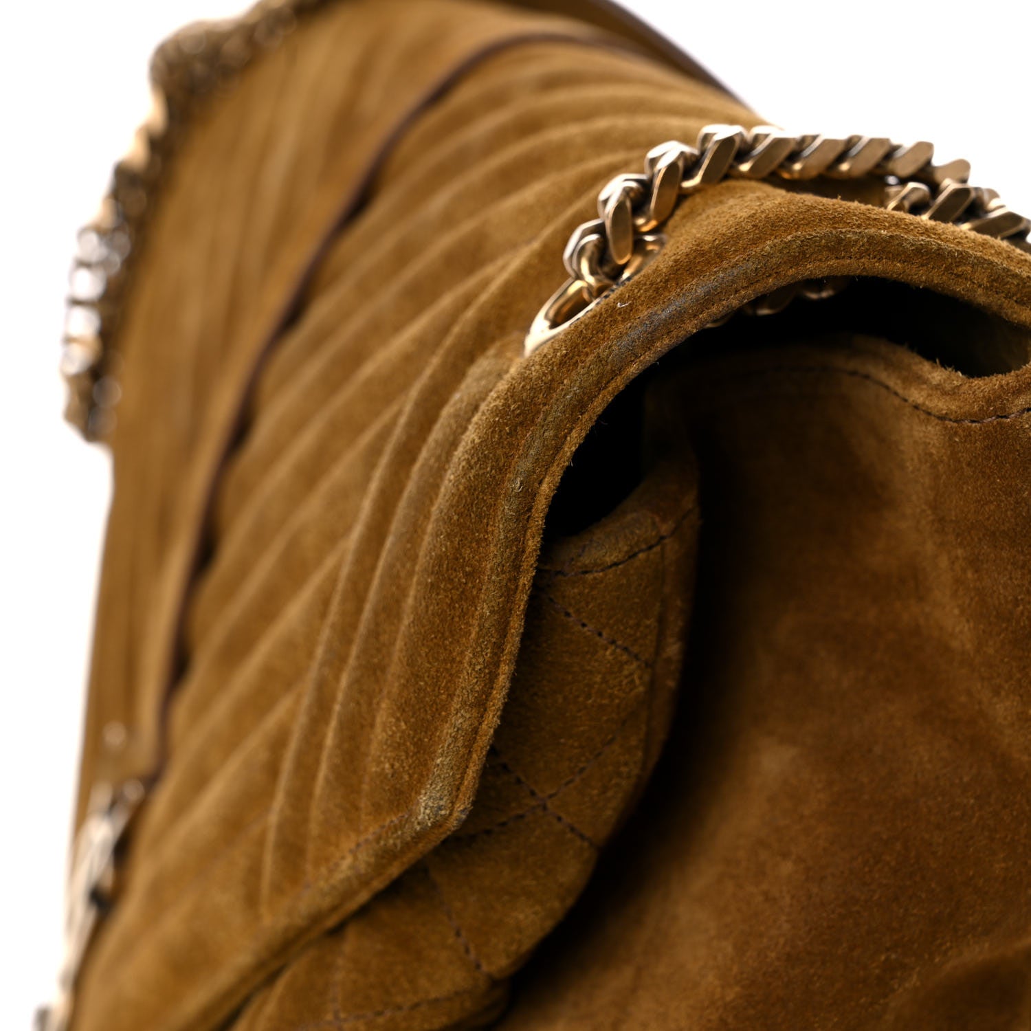 Saint Laurent Suede Mixed Matelasse Tri-Quilt Large Monogram Envelope Satchel Brown 16 of 25