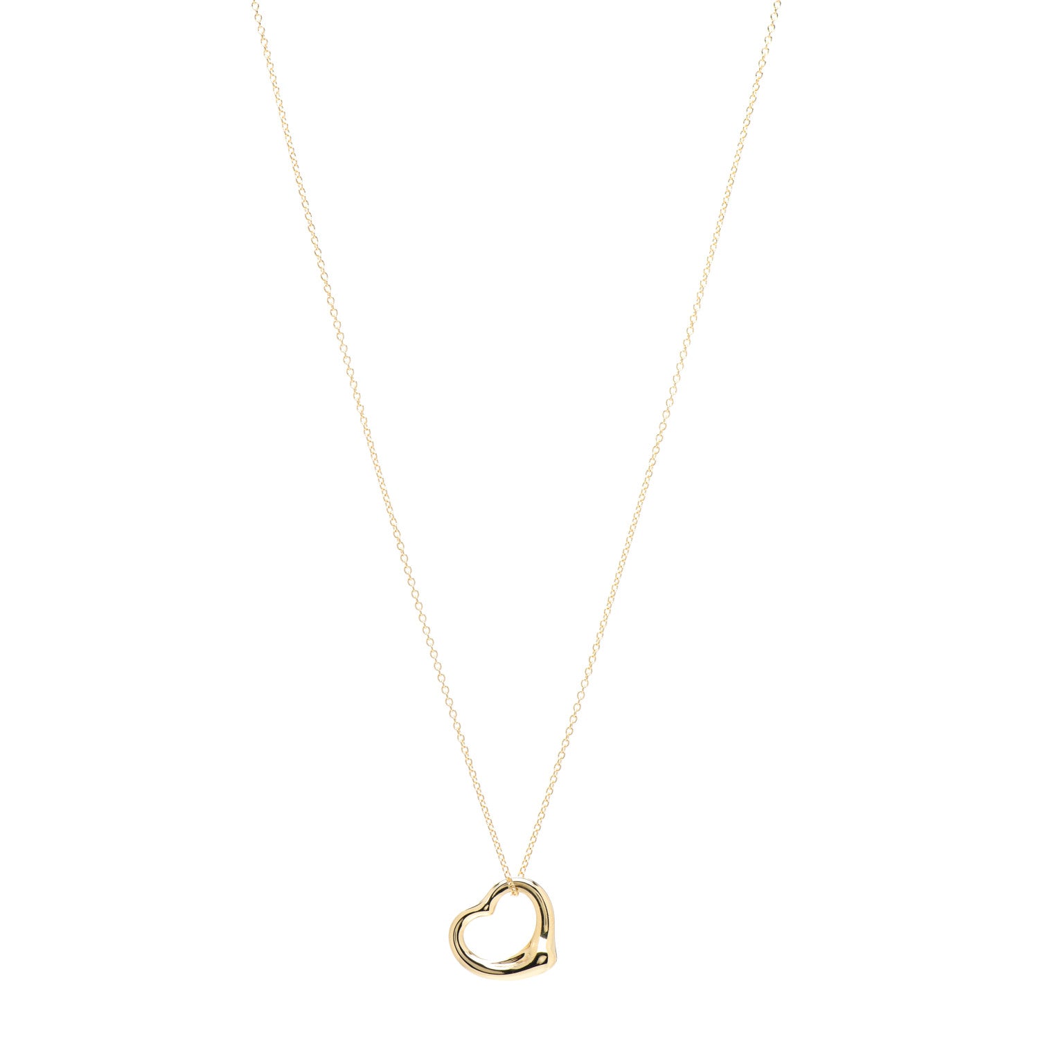 Tiffany 18K Yellow Gold 16mm Elsa Peretti Open Heart Pendant Necklace 1 of 4