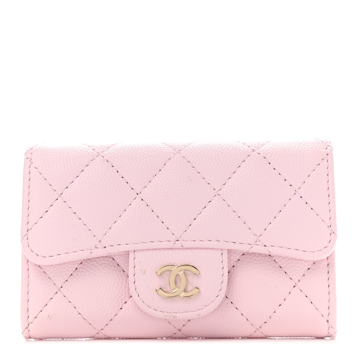 Caviar Quilted Flap Card Holder Wallet Light Pink
