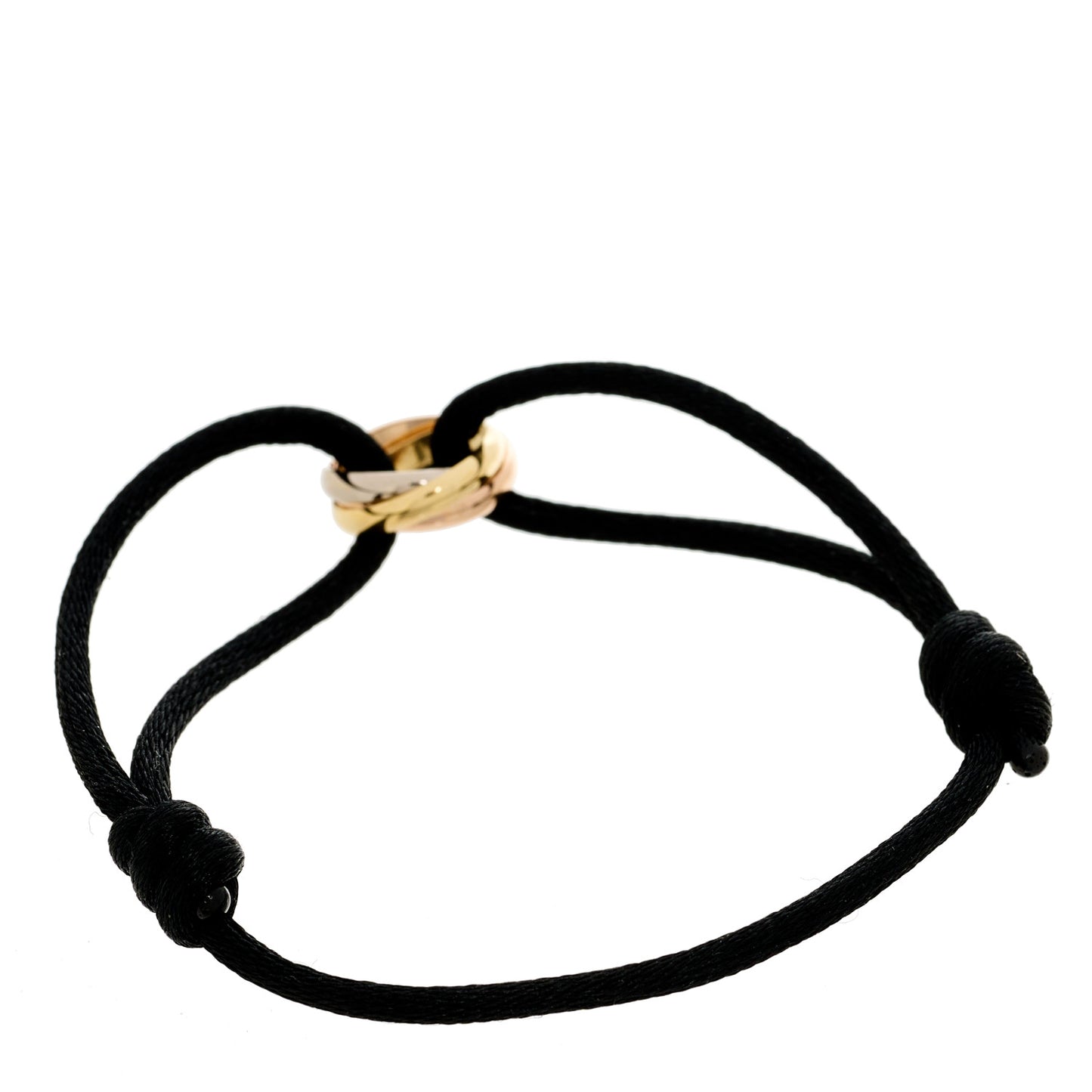 18K Pink Yellow White Gold Trinity Adjustable Cord Bracelet Black