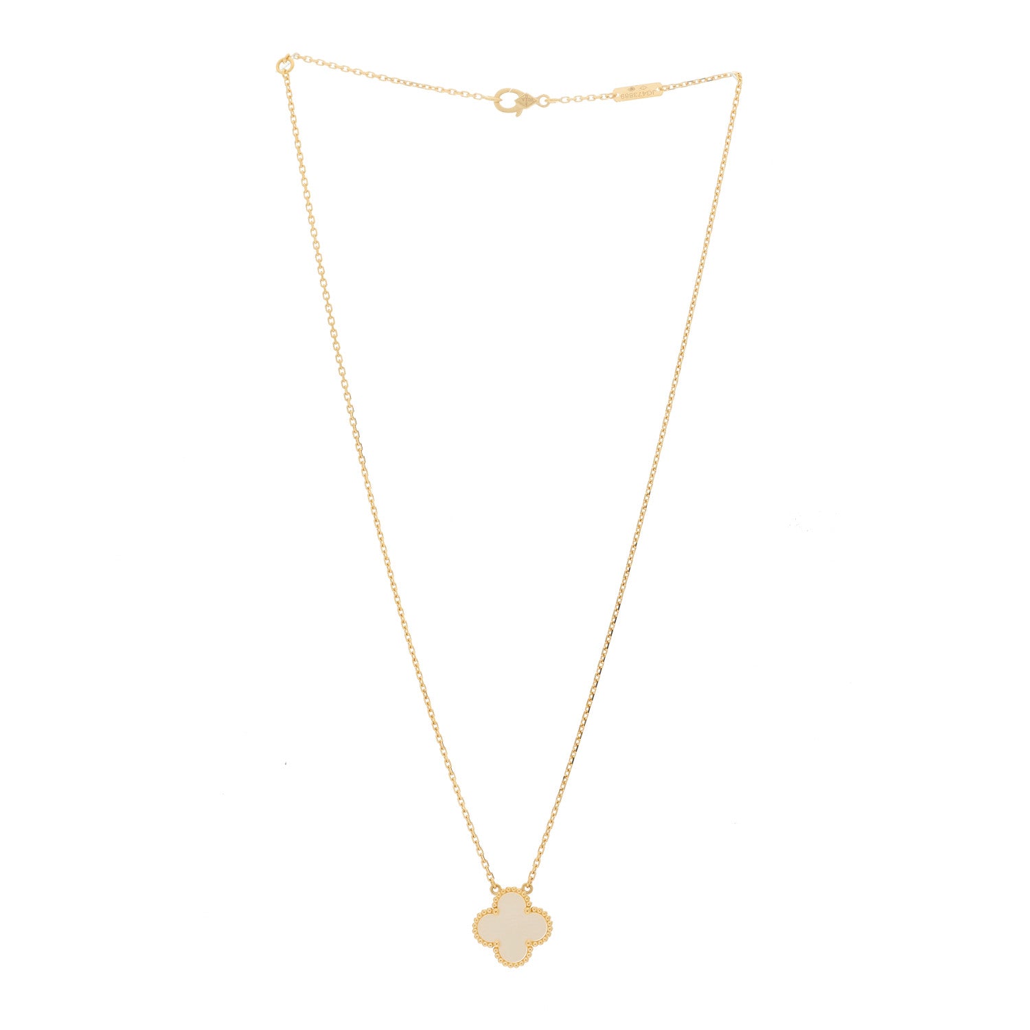 Van Cleef & Arpels 18K Yellow Gold Mother of Pearl Vintage Alhambra Pendant Necklace 3 of 6