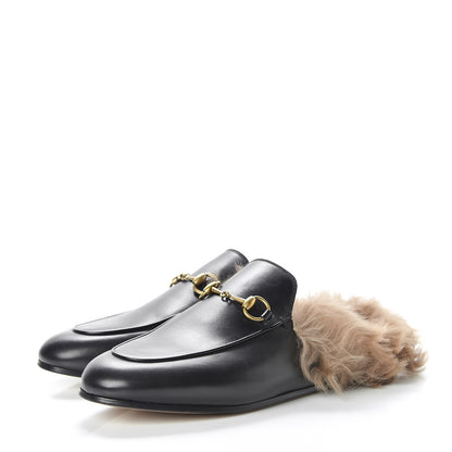 Gucci Calfskin Fur Womens Princetown Slippers 38 Black 3 of 8
