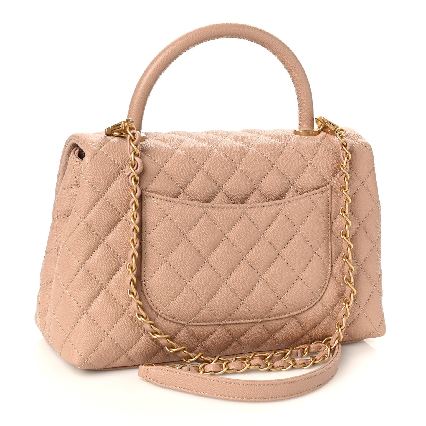 Caviar Quilted Small Coco Handle Flap Beige