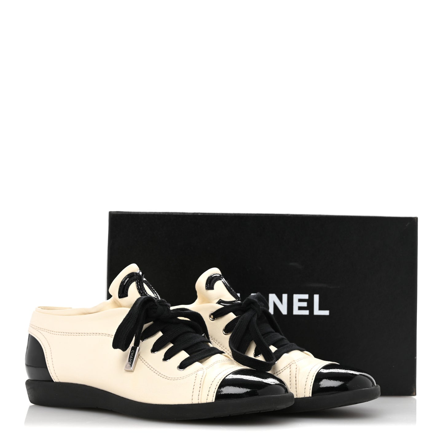 Lambskin Patent Calfskin CC Sneakers 36.5 White Black