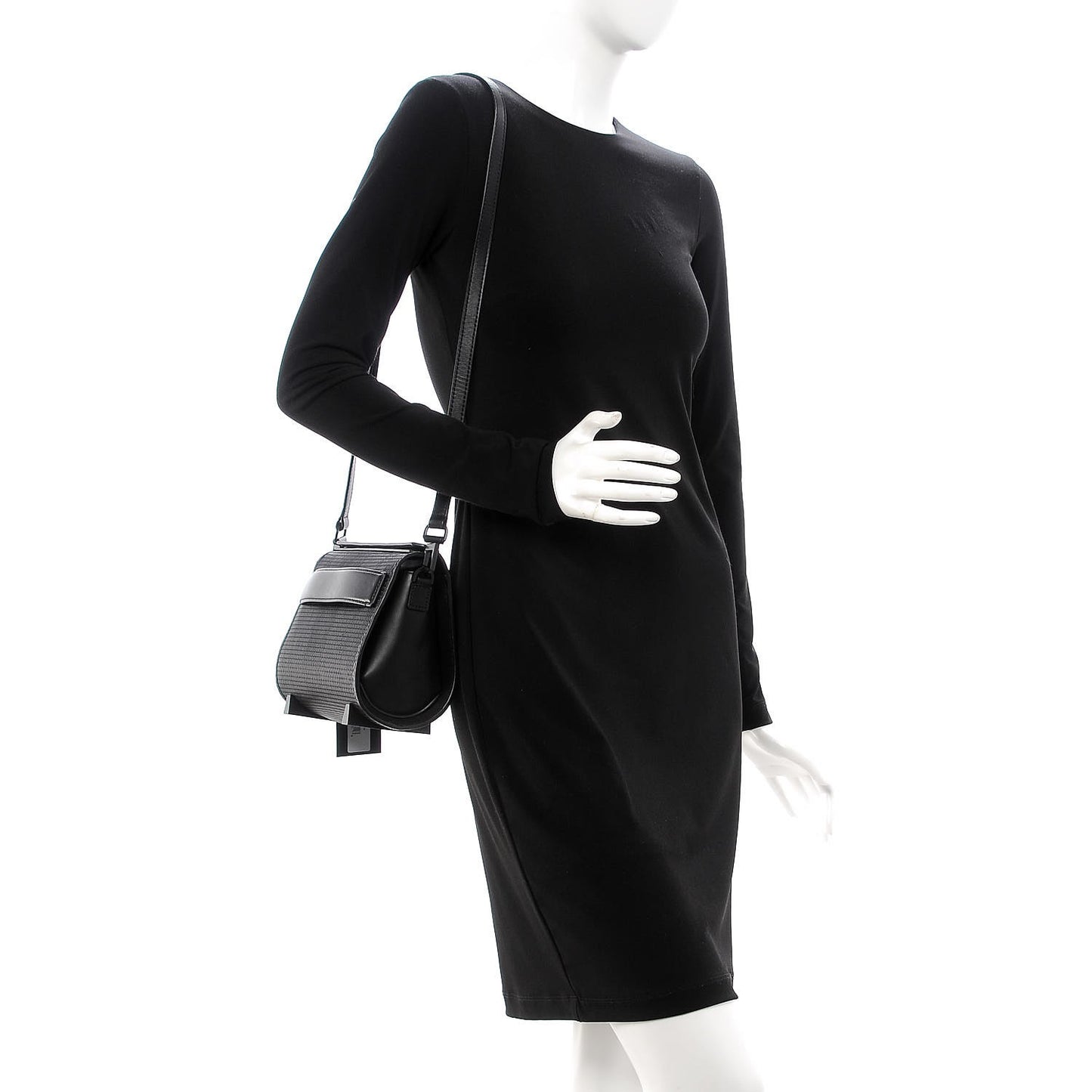 Calfskin Mesh MIni Chastity Crossbody Bag Black
