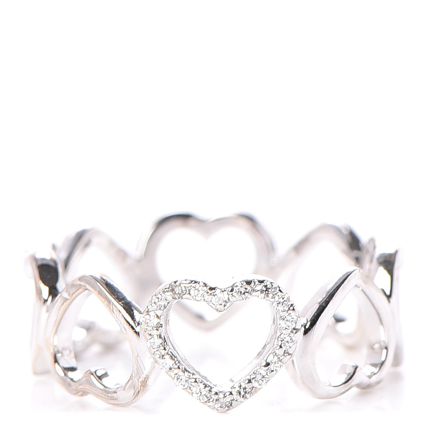 18K White Gold Diamond Hearts Eternity Band Ring 53 6.25