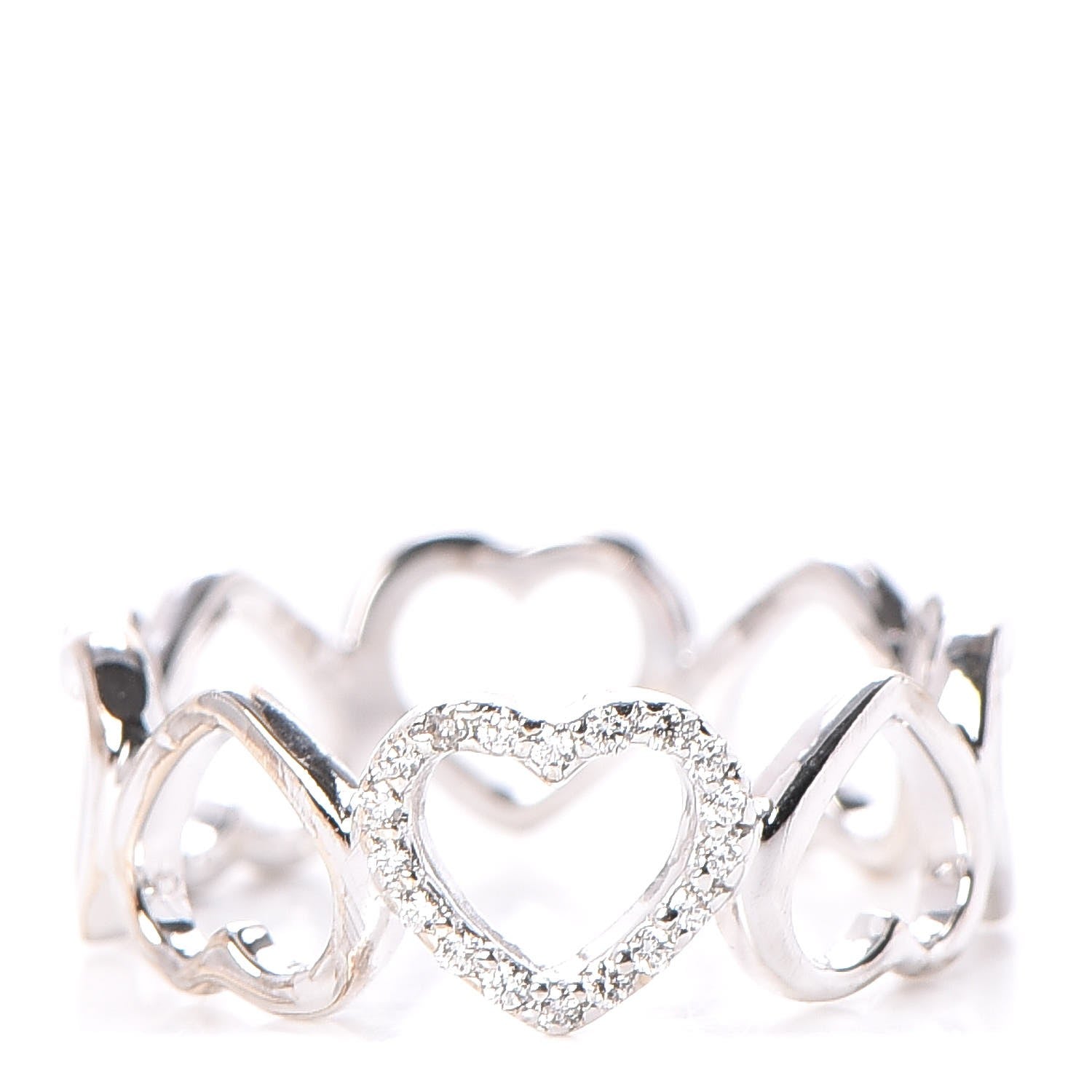 Tiffany 18K White Gold Diamond Hearts Eternity Band Ring 53 6.25 1 of 6