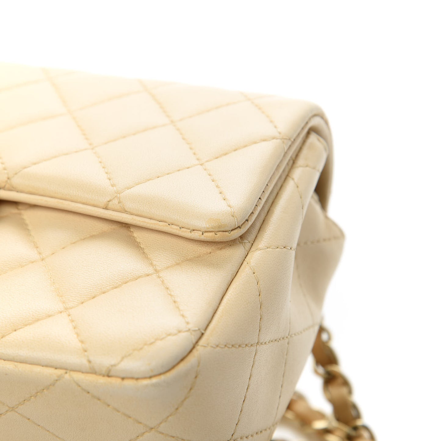 Lambskin Quilted Mini Rectangular Flap Beige