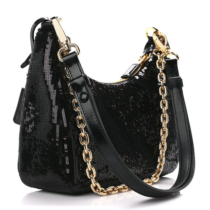 Prada Sequin Mini Re-Edition 2000 Shoulder Bag Black 3 of 10