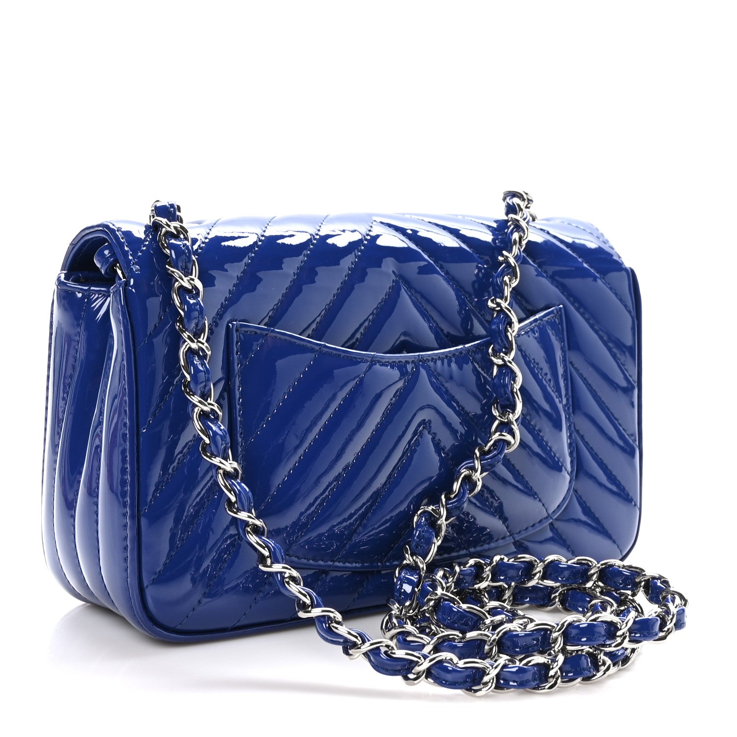 Chanel Patent Calfskin Chevron Quilted Mini Rectangular Flap Blue 3 of 10