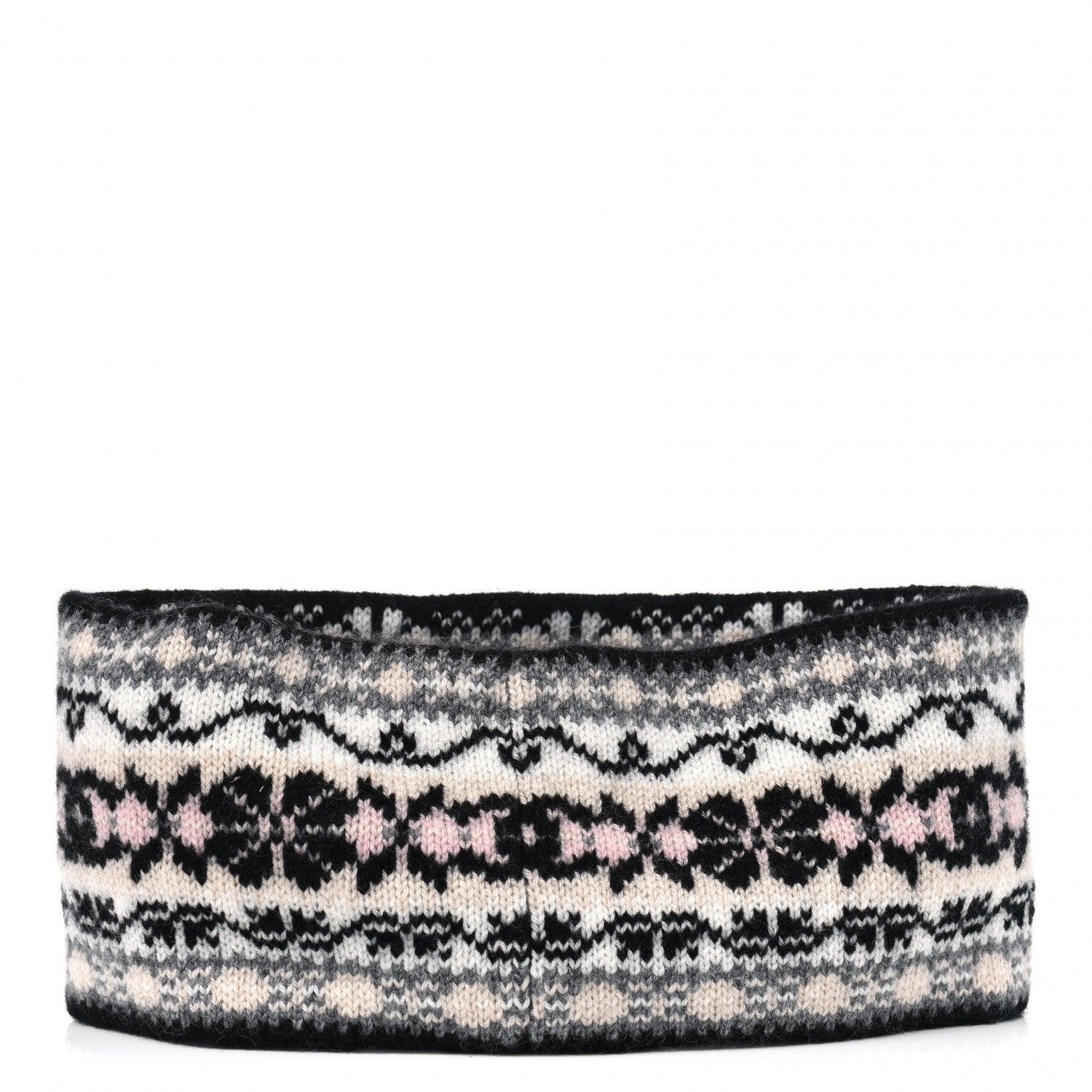 Chanel Cashmere CC Headband Black Dark Grey Ecru Pink 2 of 3