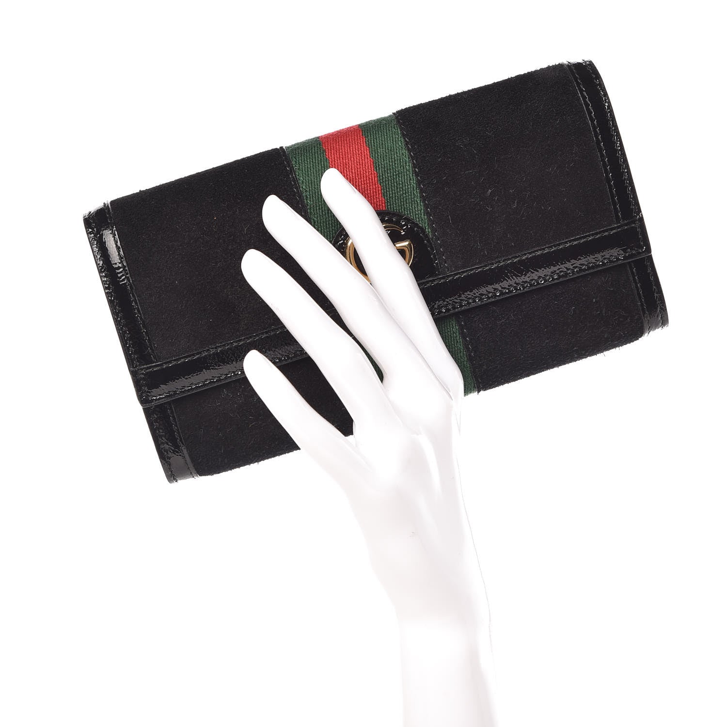Gucci Suede Patent GG Web Ophidia Continental Wallet Black 2 of 7