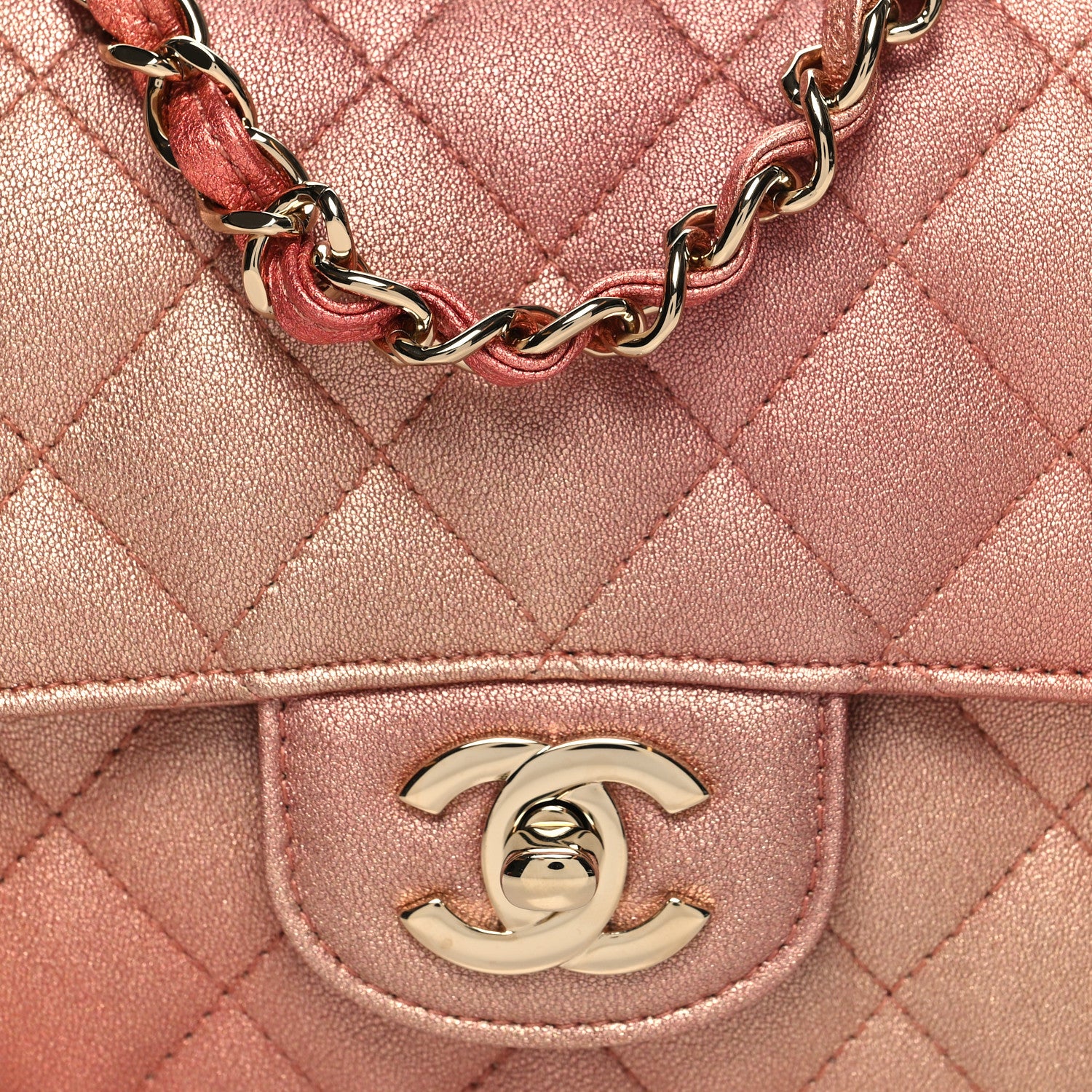 Chanel Metallic Lambskin Quilted Ombre Mini Rectangular Flap Pink 8 of 11