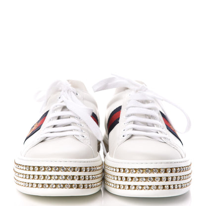 Gucci Calfskin Crystal Web Bee Embroidered Womens Ace Platform Sneakers 38 White 2 of 9