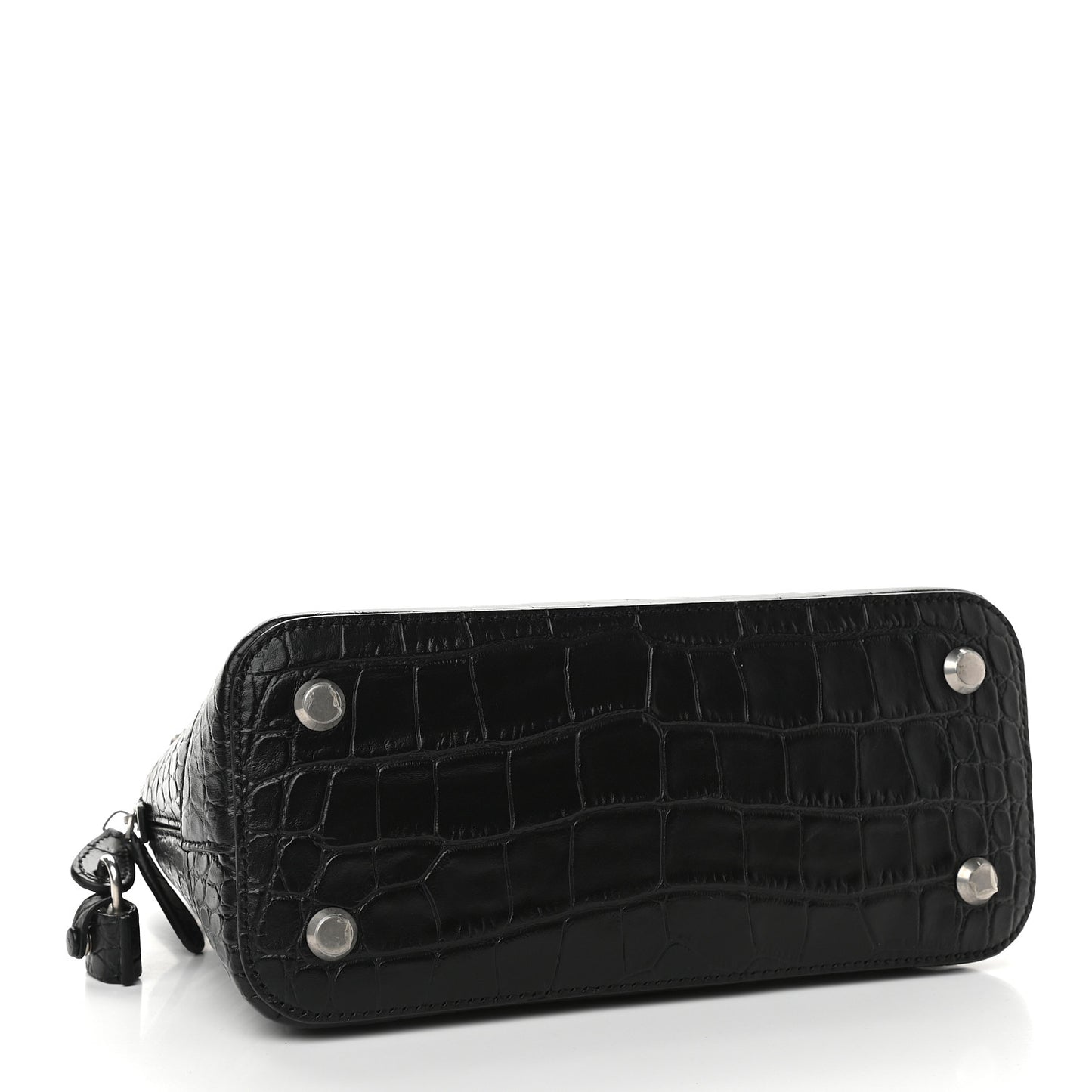 Calfskin Logo Crocodile Embossed S Ville Top Handle Bag Black White