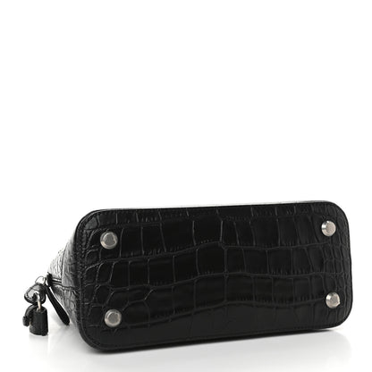 Balenciaga Calfskin Logo Crocodile Embossed S Ville Top Handle Bag Black White 4 of 10